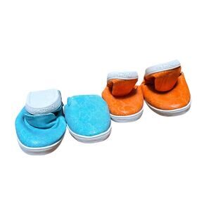 Lot of 2 Kruzers Blue Orange Snakeskin Foldable Slip On Flats Womans Size Large